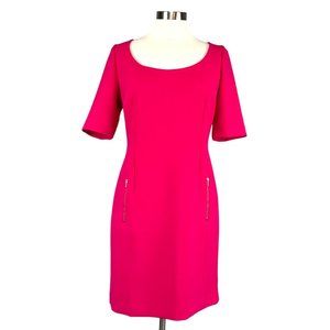 Ann Taylor Womens Fuchsia Pink Short Sleeve Zipper Pocket Sheath Dress size 12